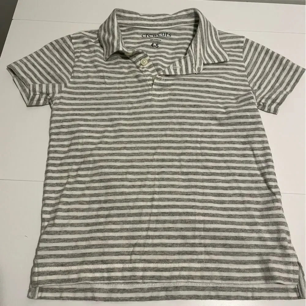 Crewcuts J Crew Brand Boy's size 4-5 Grey & White Striped Polo Shirt